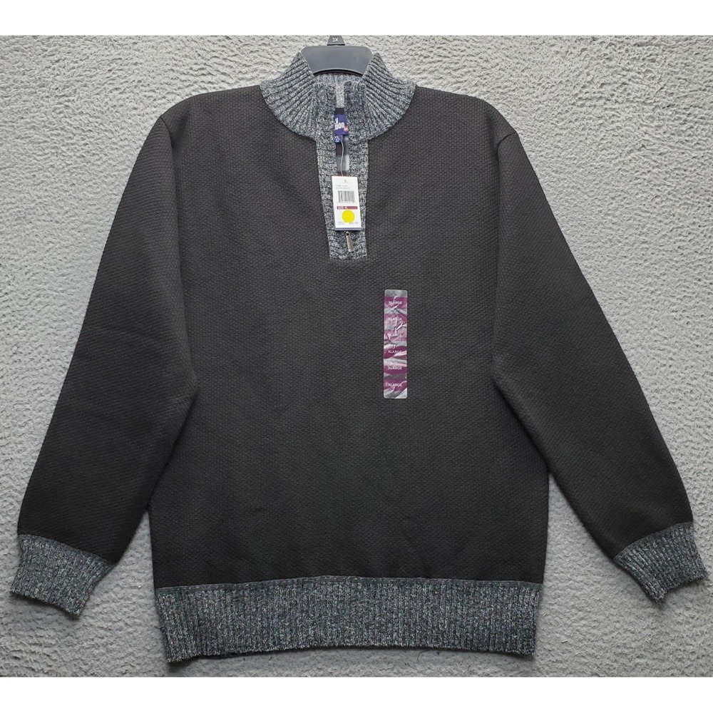 Billy London Sweater Mens XL Black Chunky Knit Fleece Lined 1/4 Zip Pullover